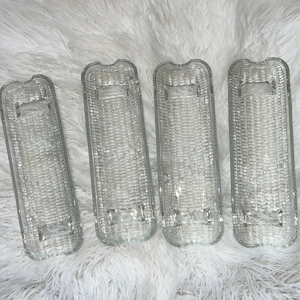 Set of 4 Corn on Cob Holders Clear Glass